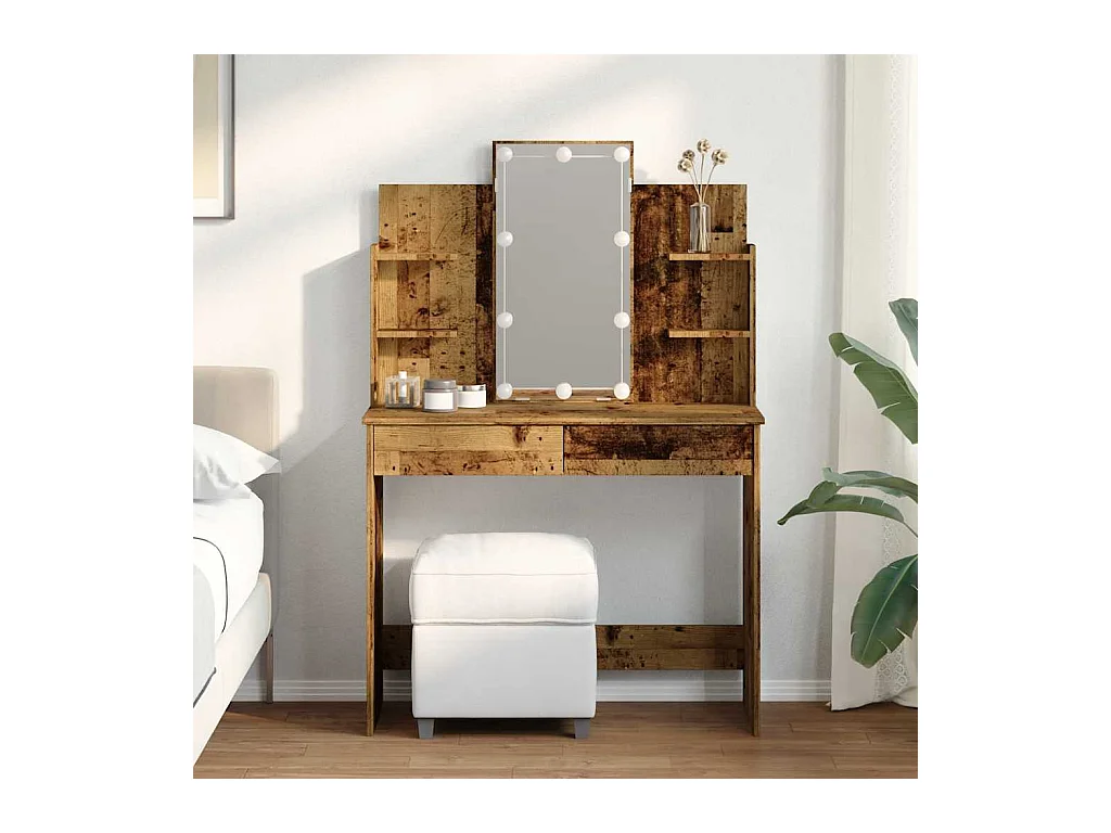 Coiffeuse avec lumières LED vieux bois 96x40x142 cm
