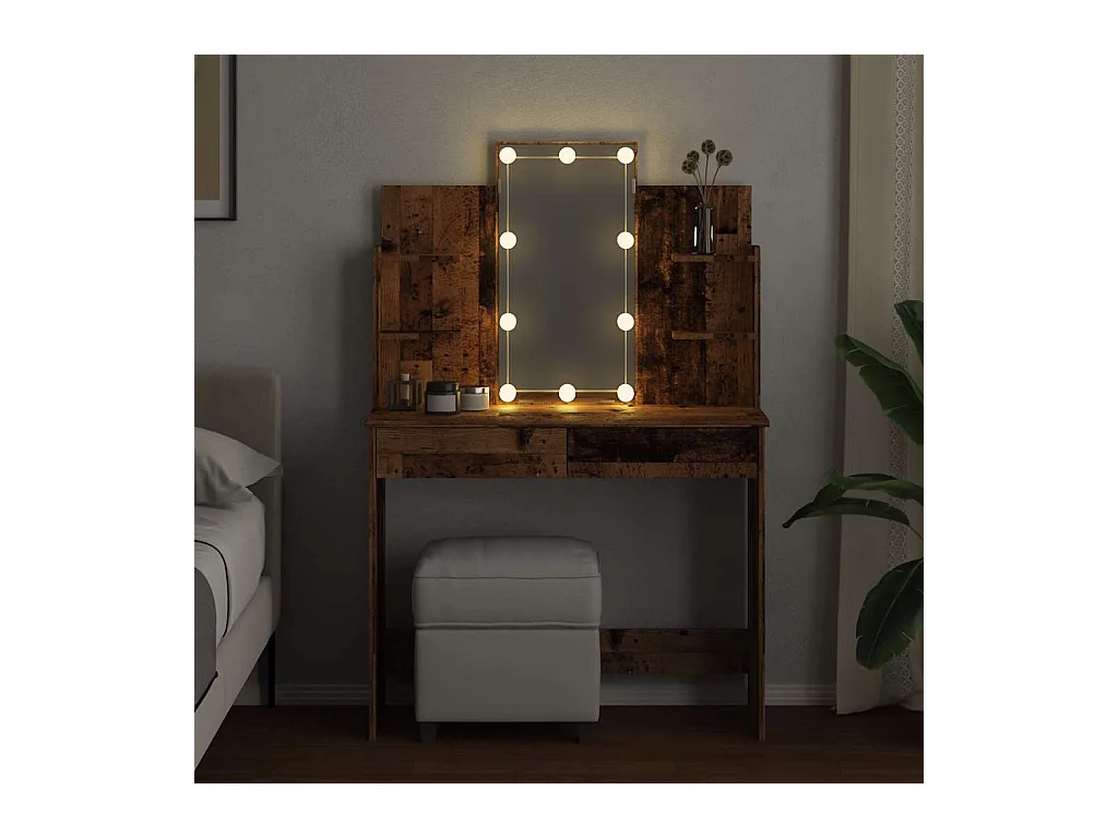 Coiffeuse avec lumières LED vieux bois 96x40x142 cm
