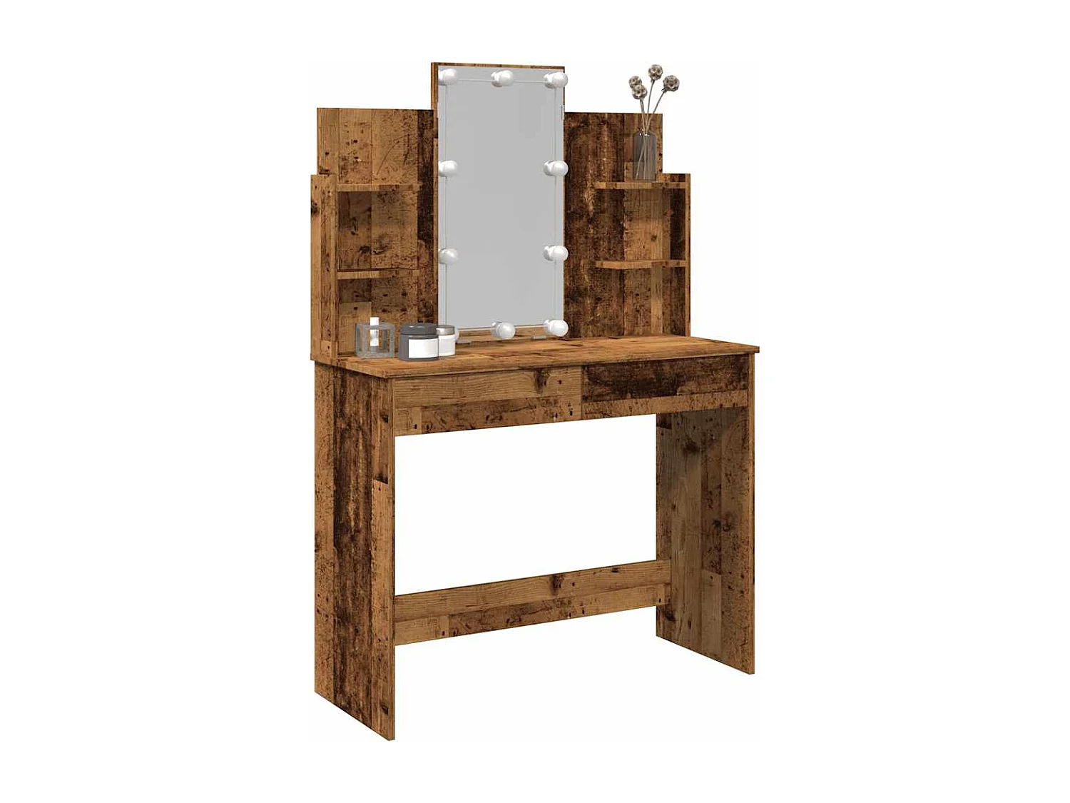 Coiffeuse avec lumières LED vieux bois 96x40x142 cm
