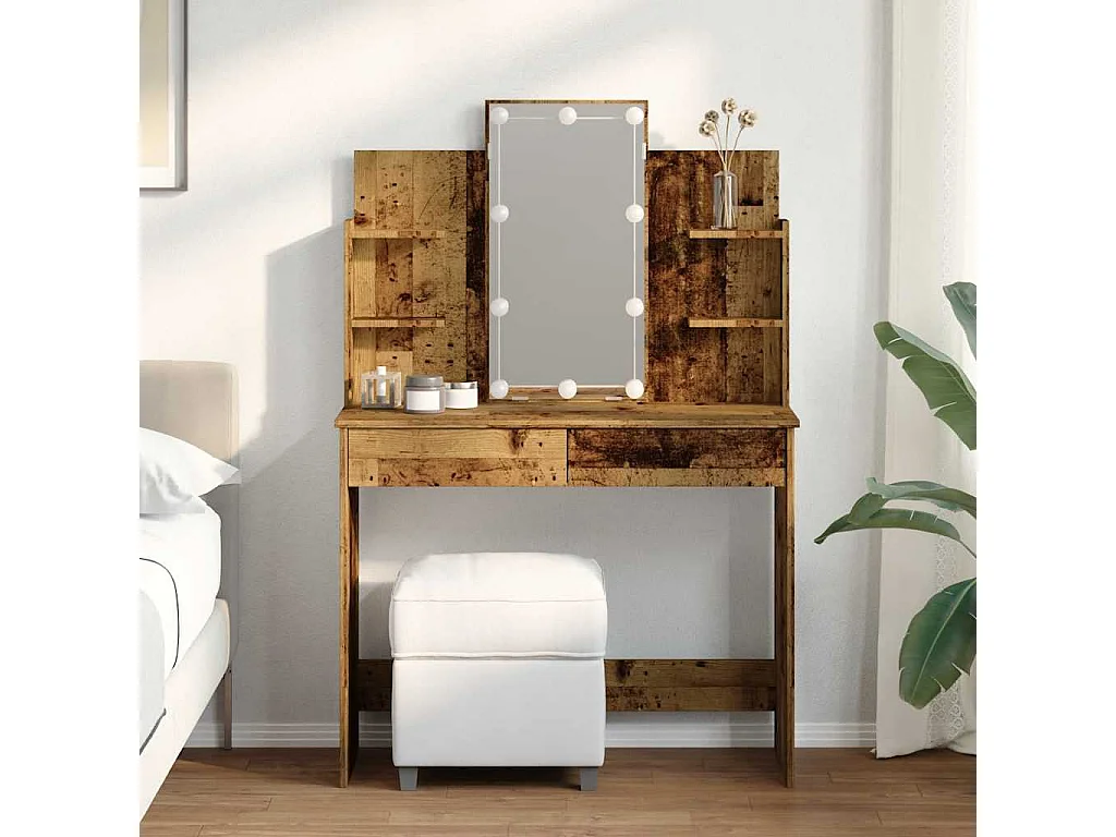Coiffeuse avec lumières LED vieux bois 96x40x142 cm