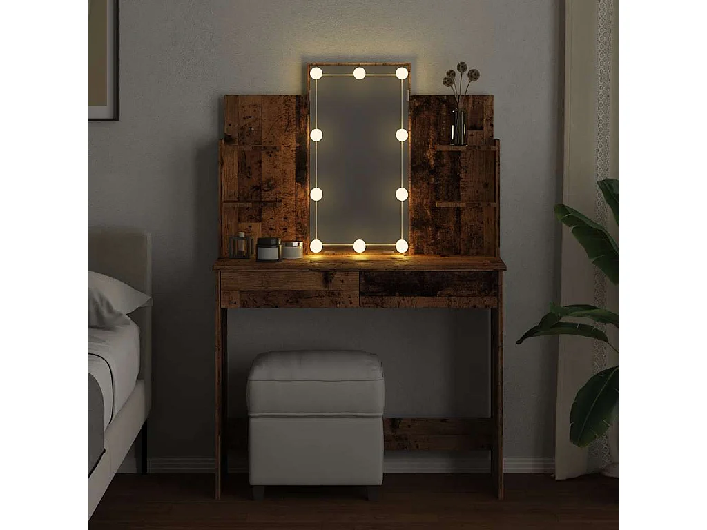 Coiffeuse avec lumières LED vieux bois 96x40x142 cm