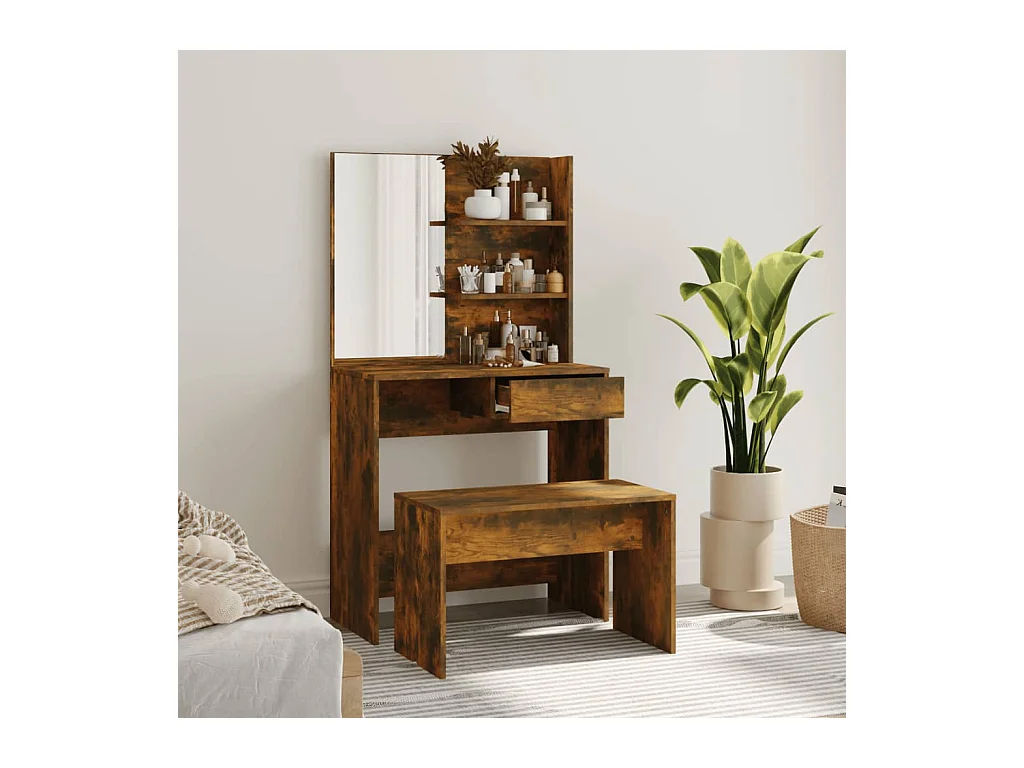 Gerookte eikenhouten kaptafelset 74,5x40x141 cm