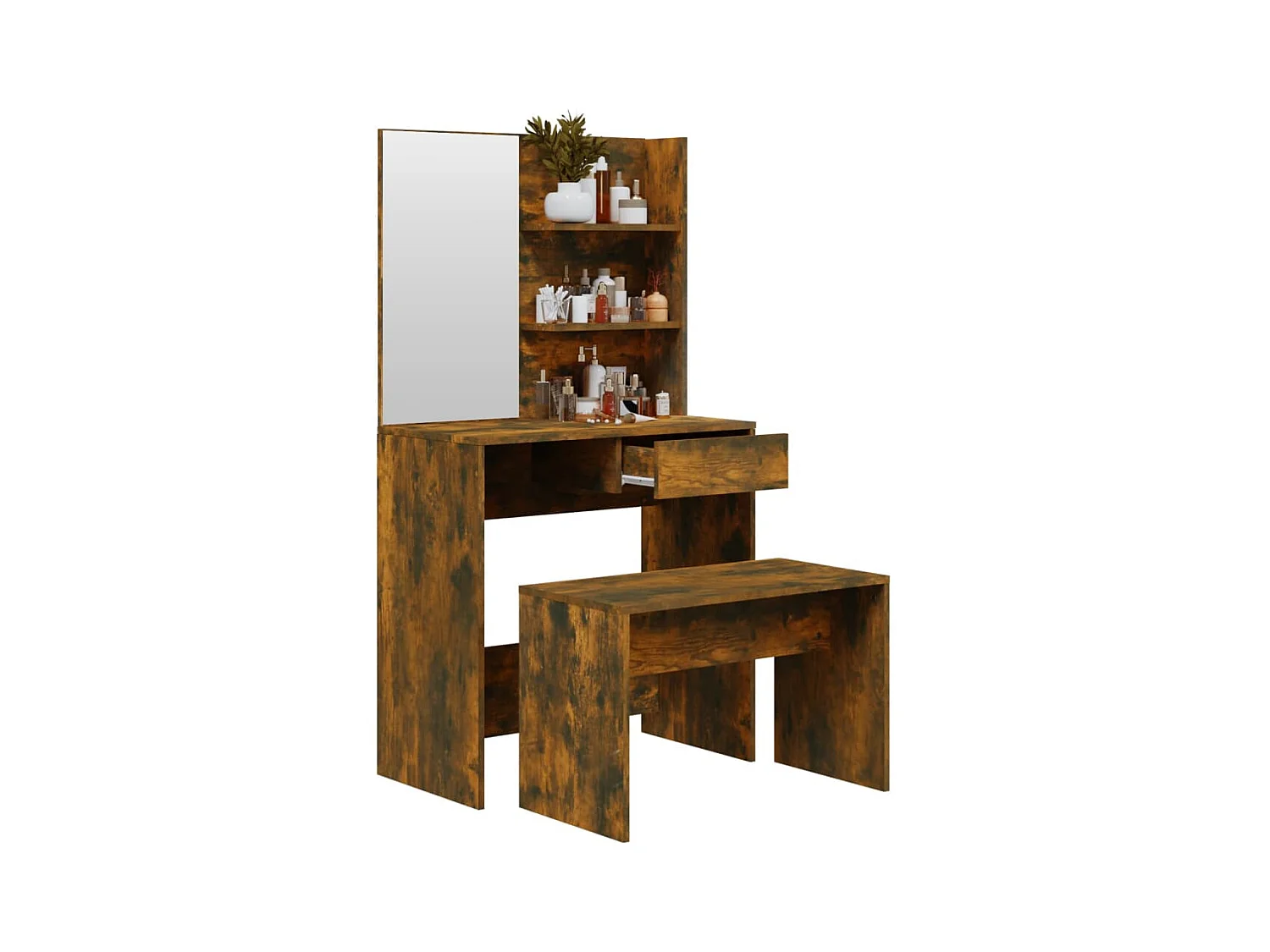 Gerookte eikenhouten kaptafelset 74,5x40x141 cm