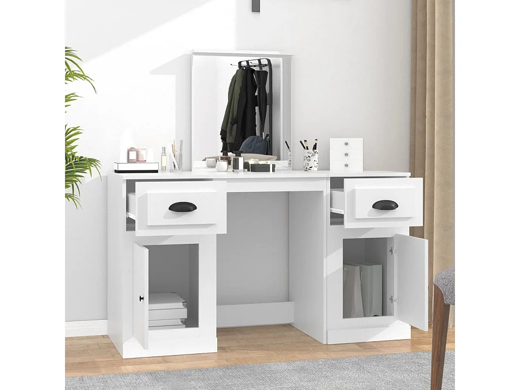 Coiffeuse avec miroir blanc 130x50x132,5 cm