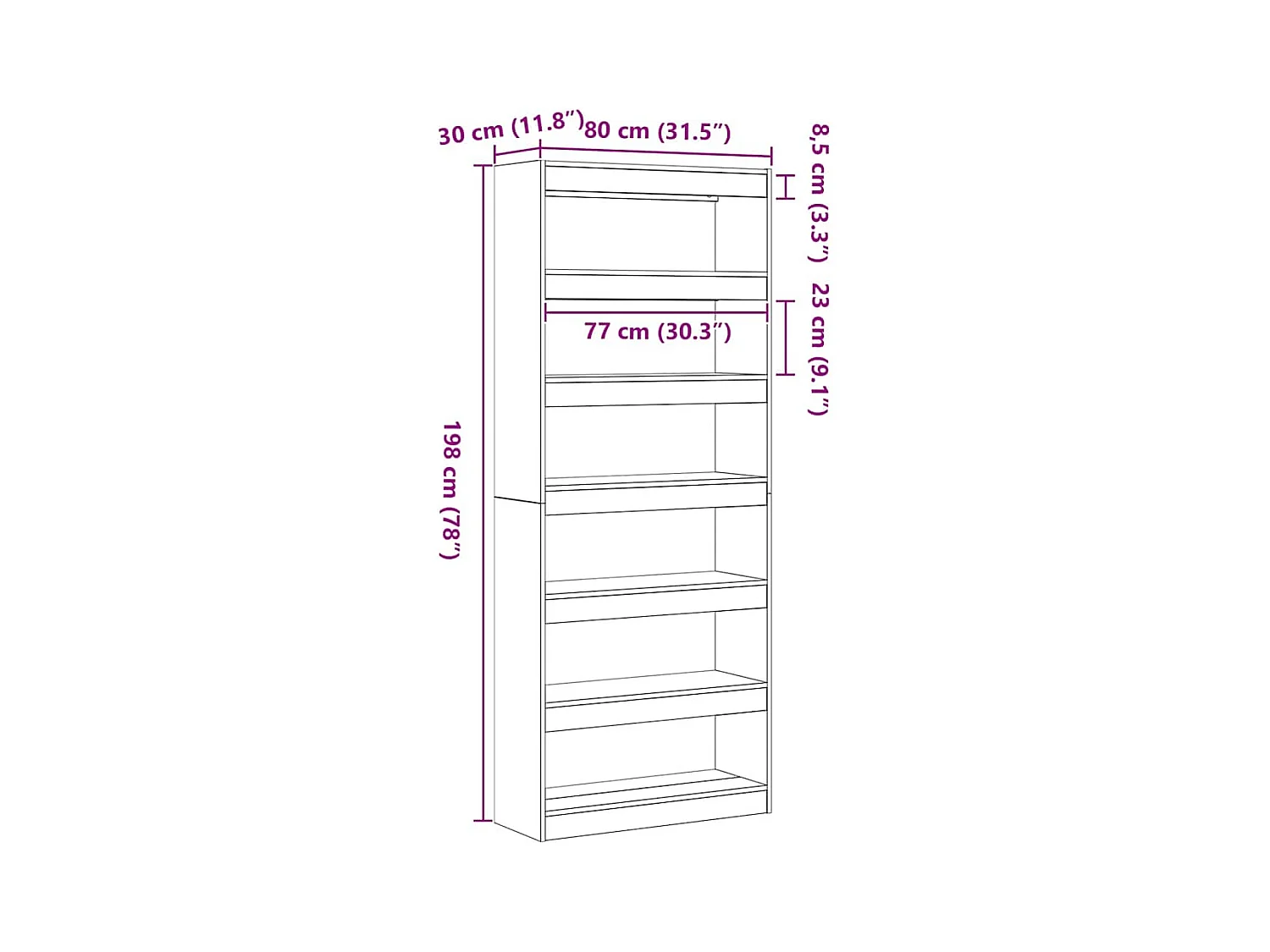 Librería Blanca 80 x 30 x 198 cm Madera de Ingeniería