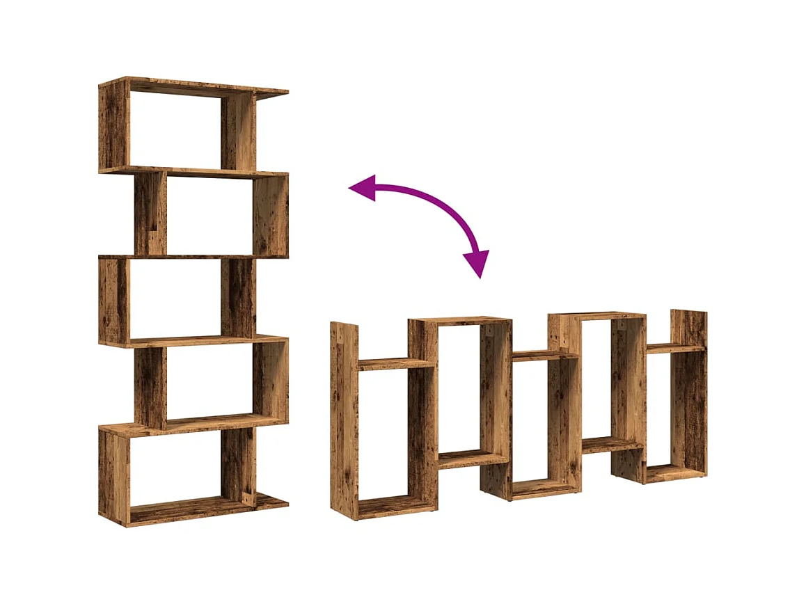 Étagère séparatrice de pièce à 5 niveaux vieux bois 70x24x161cm