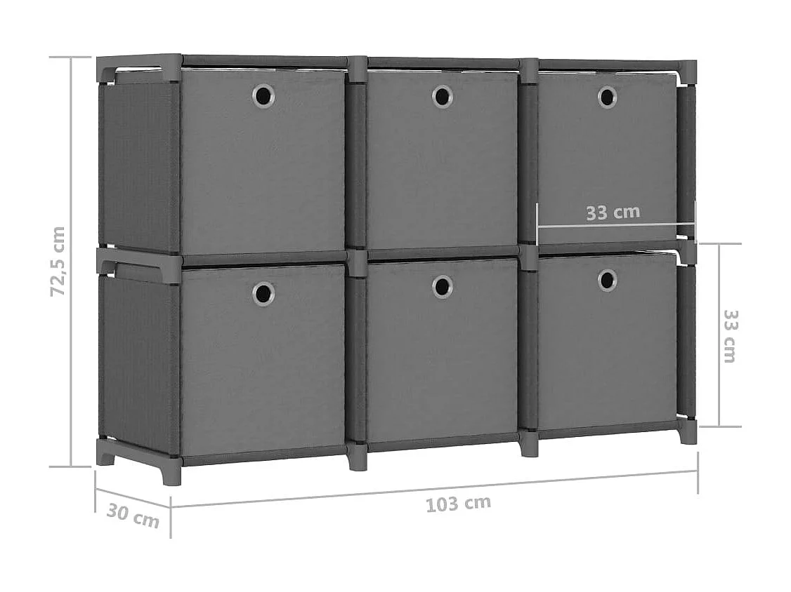 Étagère d'affichage 6 cubes et boîtes Gris 103x30x72,5 cm Tissu