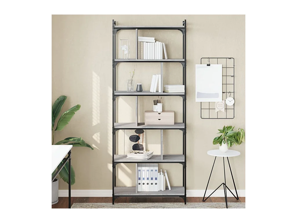 Libreria a 6 ripiani Sonoma Grey 76x32x192cm in legno ingegnerizzato