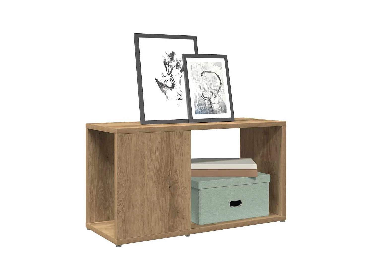 Meuble TV chêne artisanal 60x24x32 cm bois d'ingénierie