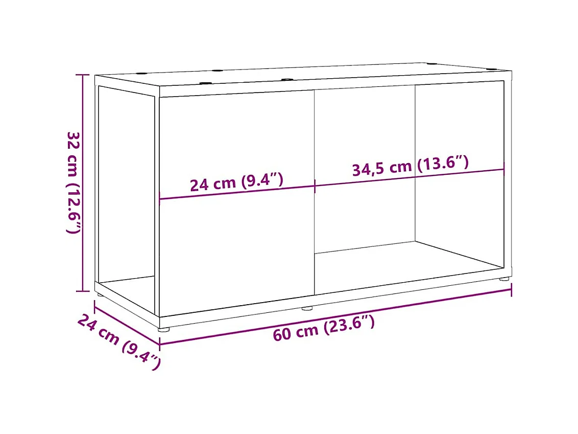 Meuble TV chêne artisanal 60x24x32 cm bois d'ingénierie