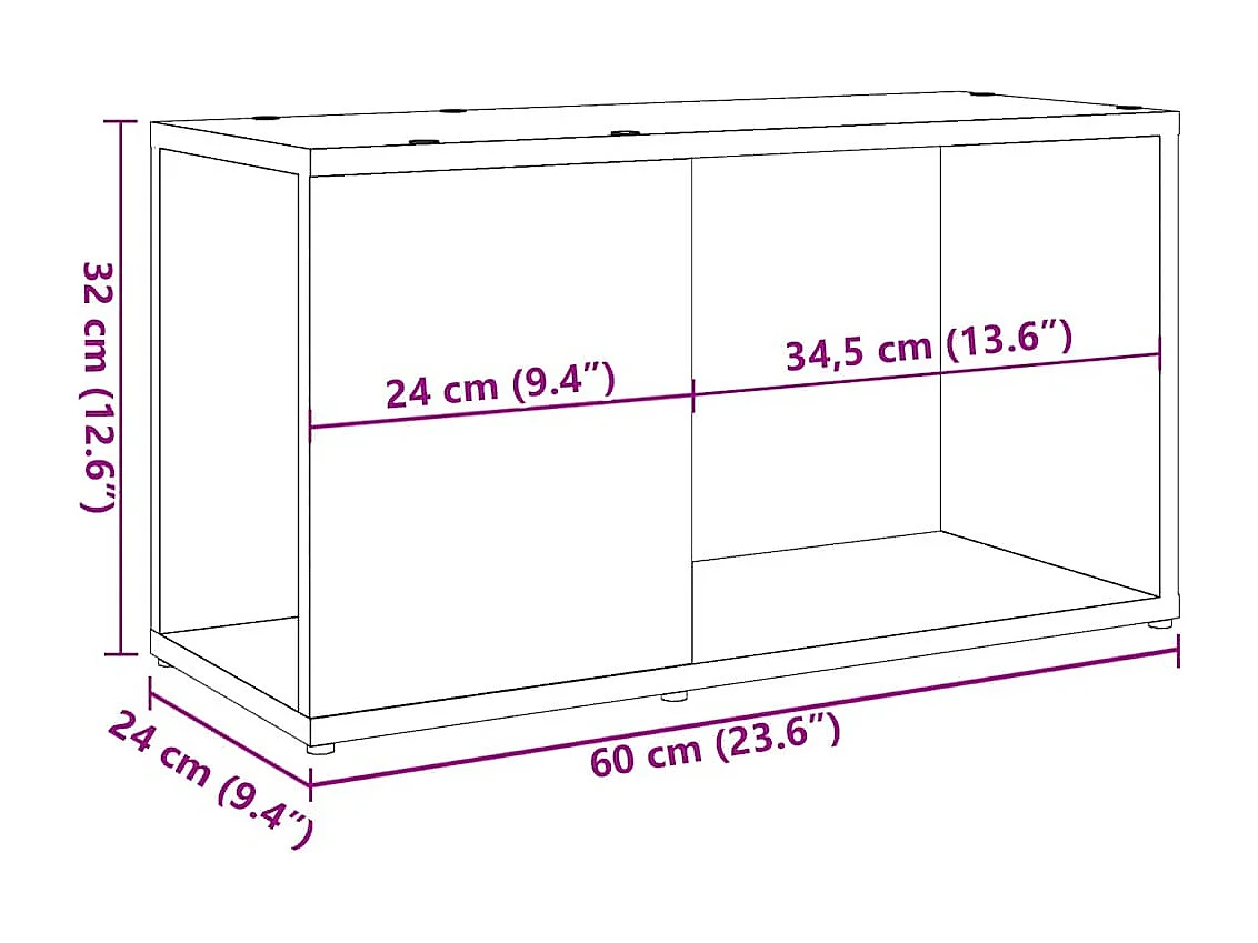 Meuble TV chêne artisanal 60x24x32 cm bois d'ingénierie