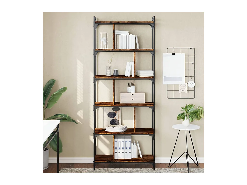 Bibliothèque 6 niveaux chêne fumé 76x32x192cm bois d'ingénierie