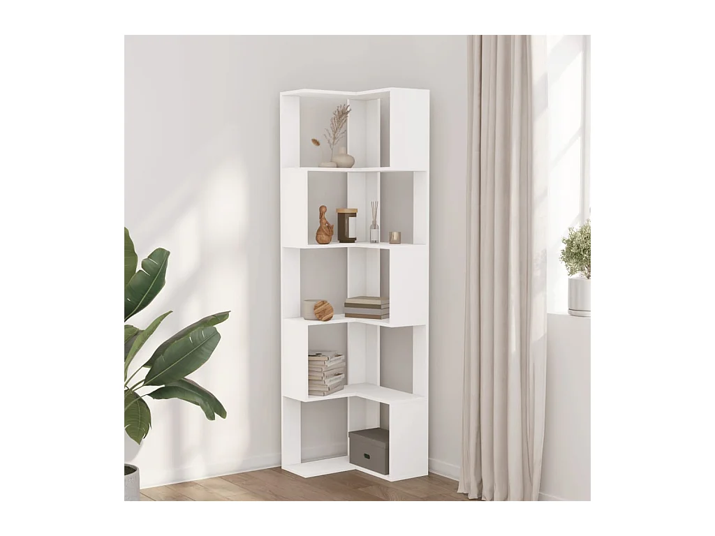 Bibliothèque d'angle à 5 niveaux blanc bois d'ingénierie