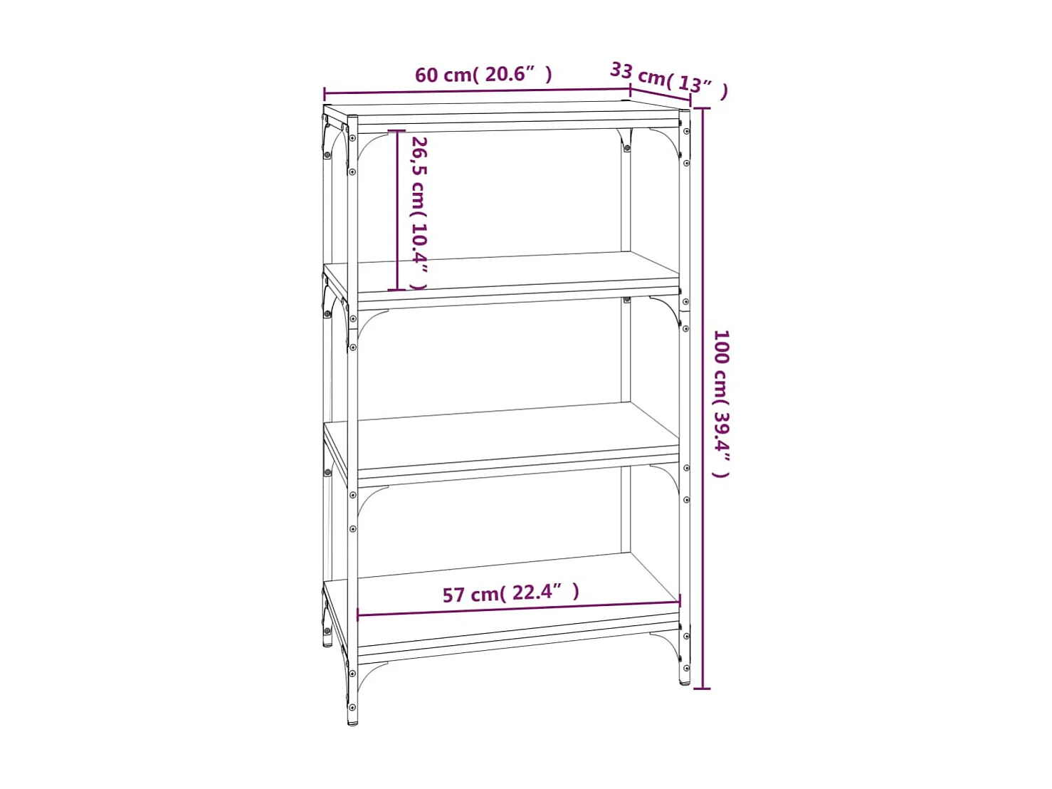 Zwarte boekenkast 60x33x100 cm Gemaakt van hout en staal