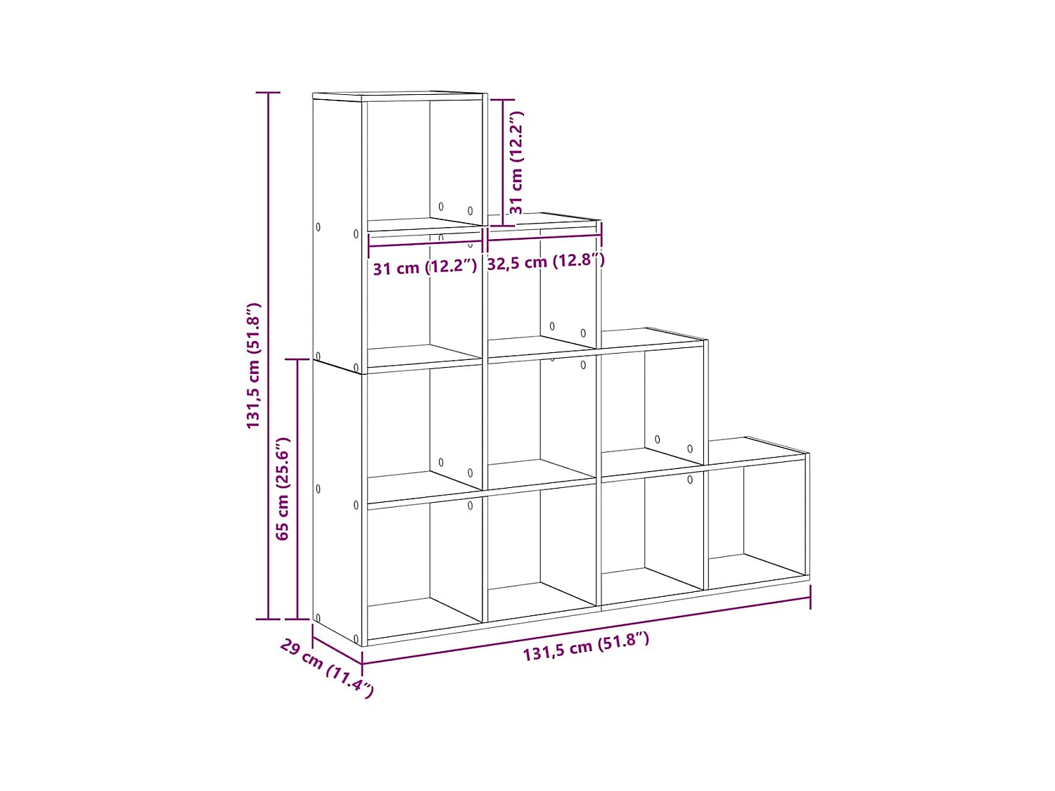 Cloison Bibliothèque Chêne noir 131.5 x 29 x 131.5 cm