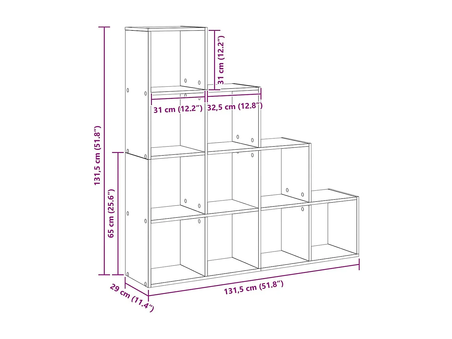Cloison Bibliothèque Chêne noir 131.5 x 29 x 131.5 cm