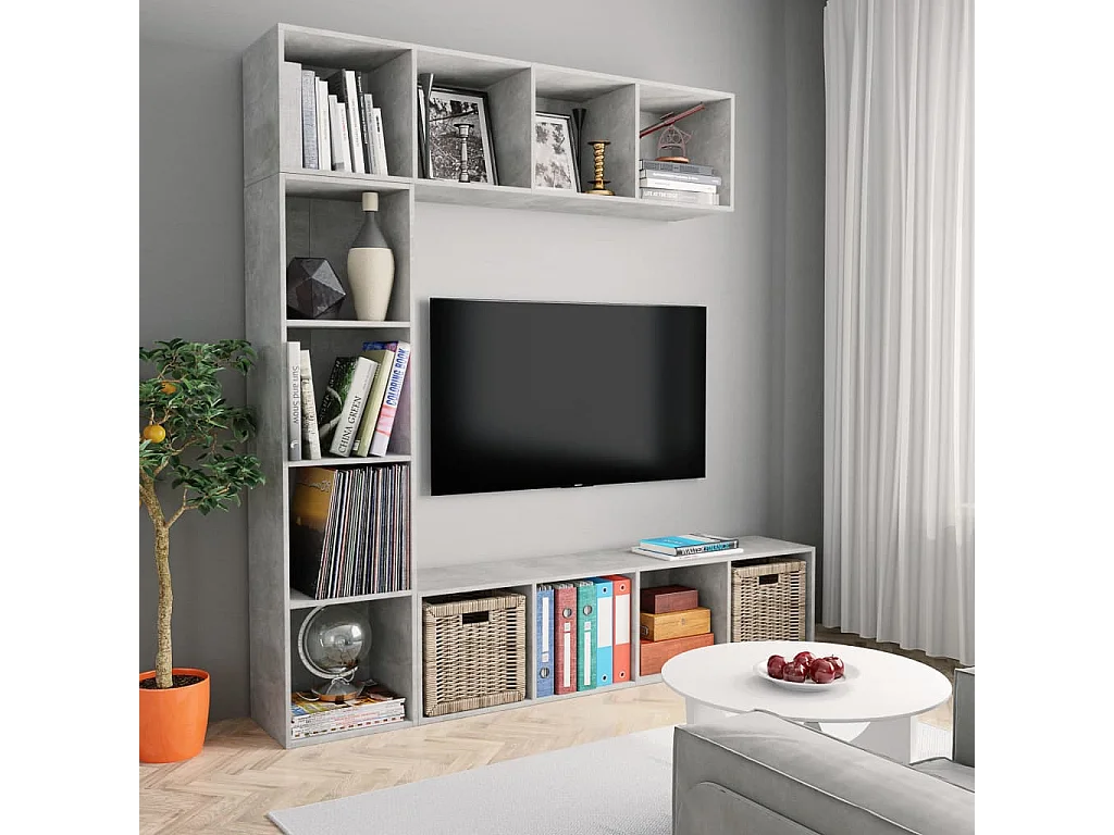 Set libreria/mobile TV 3 pezzi grigio cemento 180x30x180 cm