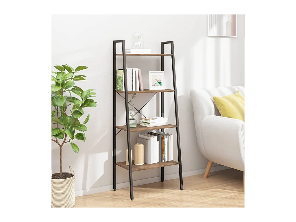 Étagère sur pied 4 niveaux Marron foncé et noir 56x35x140 cm