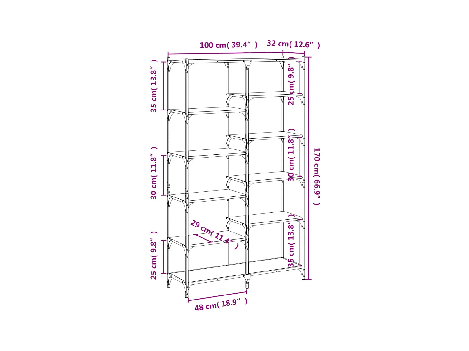 Libreria in rovere Sonoma 100x32x170cm in legno ingegnerizzato e ferro