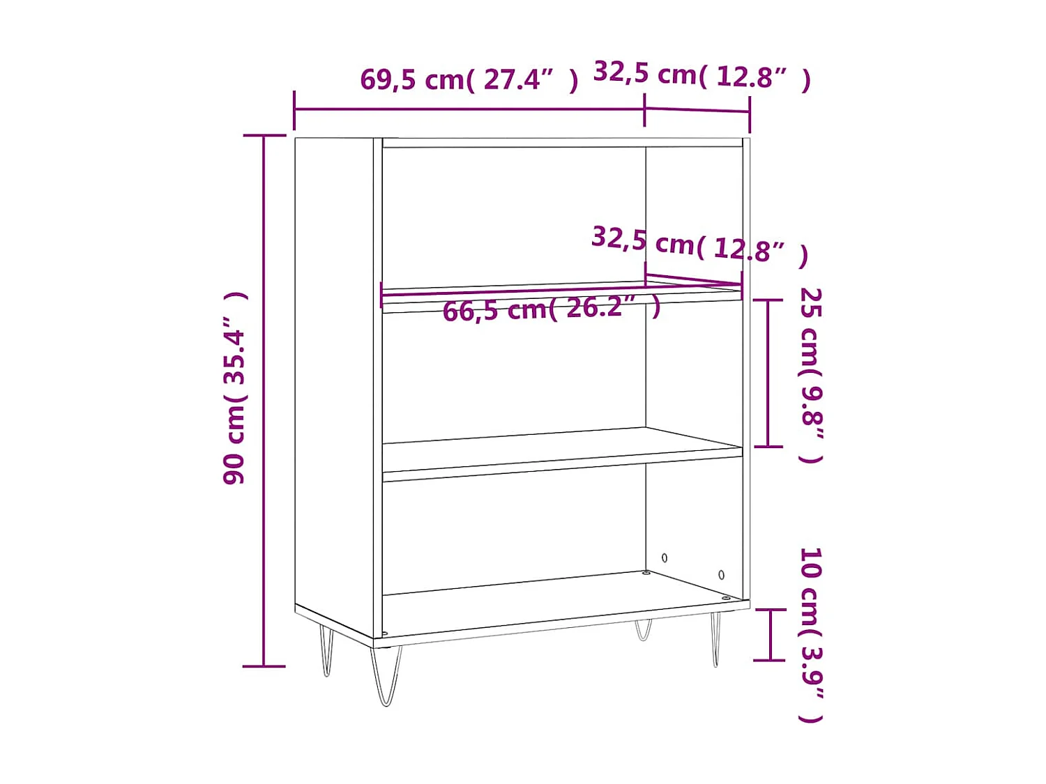 Zwarte boekenkast 69,5x32,5x90 cm bewerkt hout