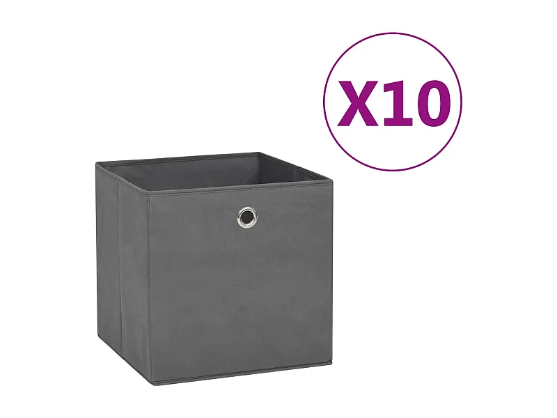 Boîtes de rangement 10 pcs Tissu intissé 28x28x28 cm Gris