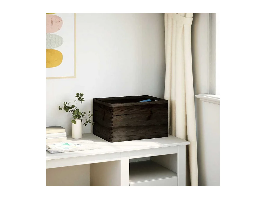 Boîte en bois avec poignées noir 40x30x23 cm bois de pin massif