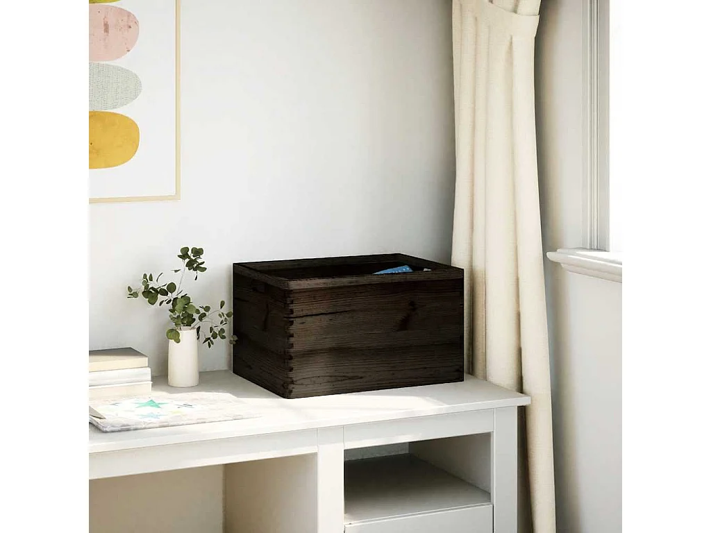 Boîte en bois avec poignées noir 40x30x23 cm bois de pin massif