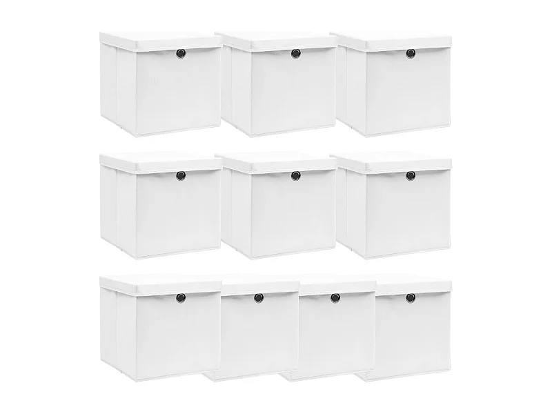 Opbergdozen met deksel 10 stuks wit 32x32x32cm stof