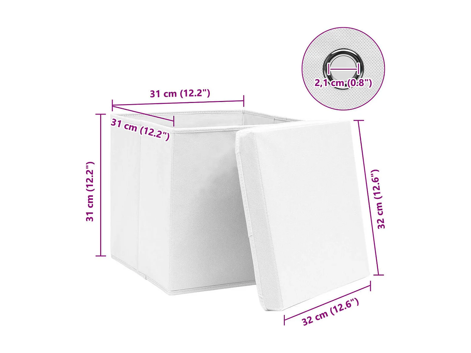 Opbergdozen met deksel 10 stuks wit 32x32x32cm stof