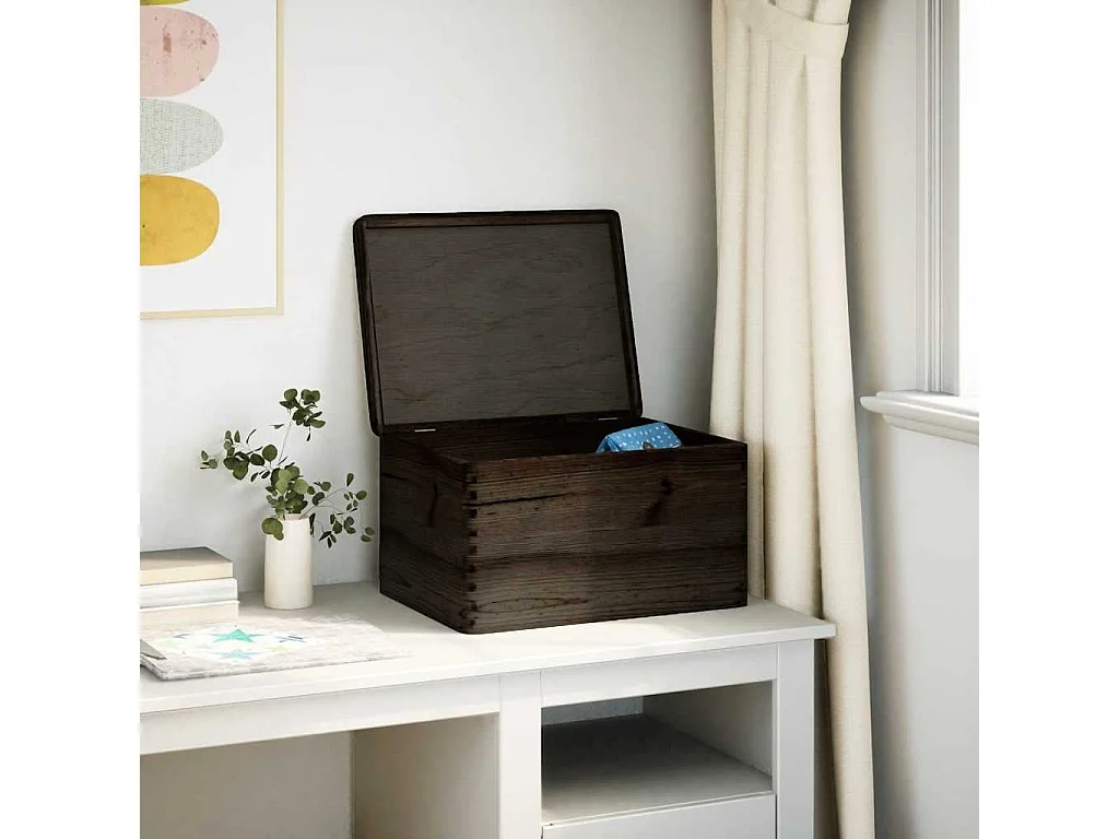 Boîte en bois avec couvercle noir 40x30x23cm bois de pin massif