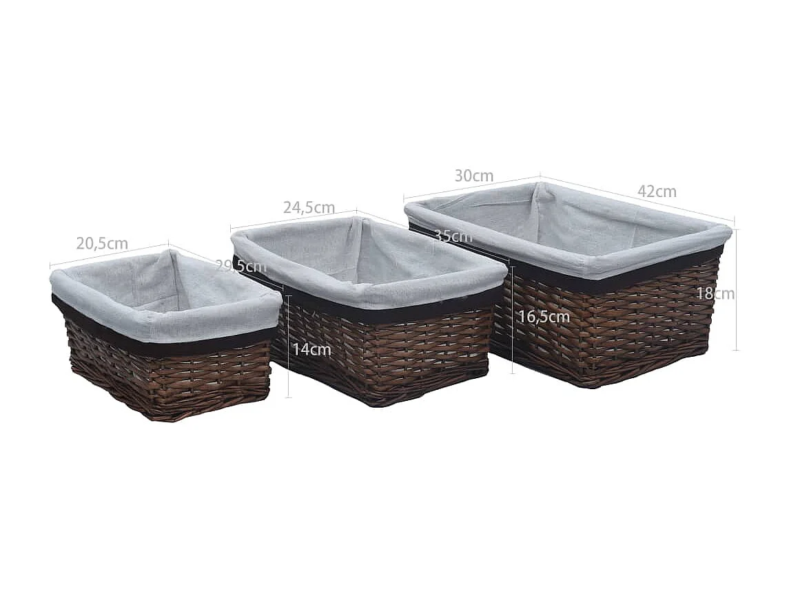 Ensemble de paniers gigognes 3 pcs Marron Saule