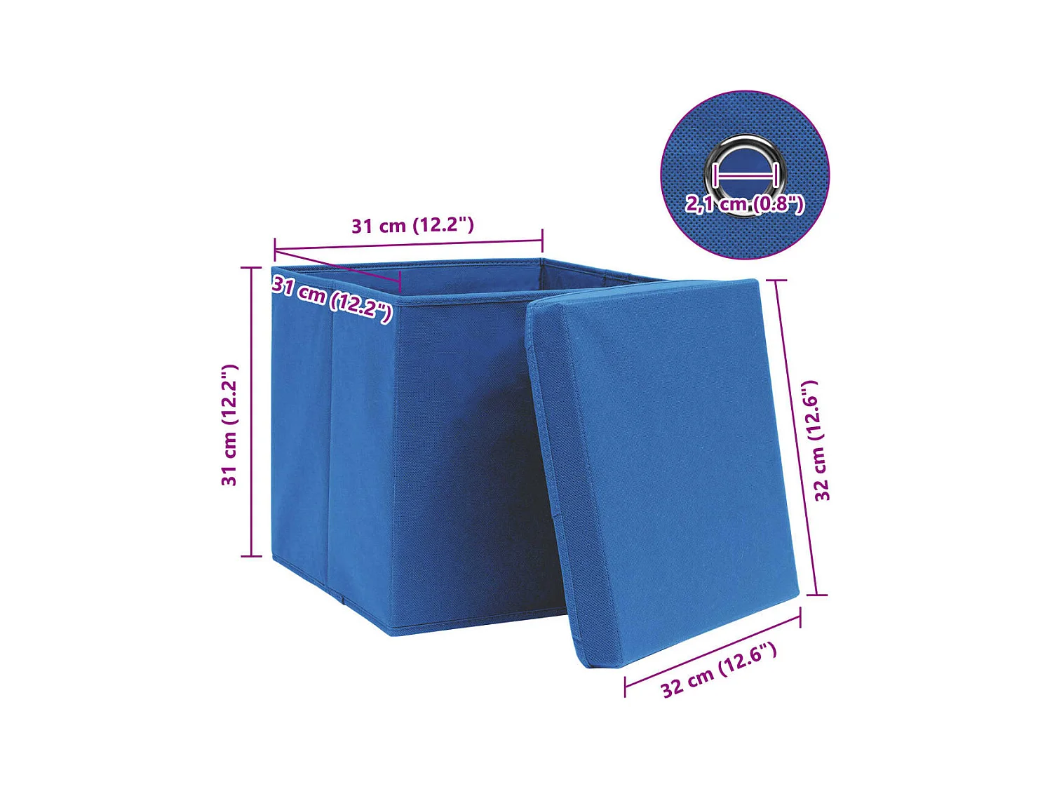 Cajas de almacenaje con tapa 4 uds Azul 32x32x32 cm Tela
