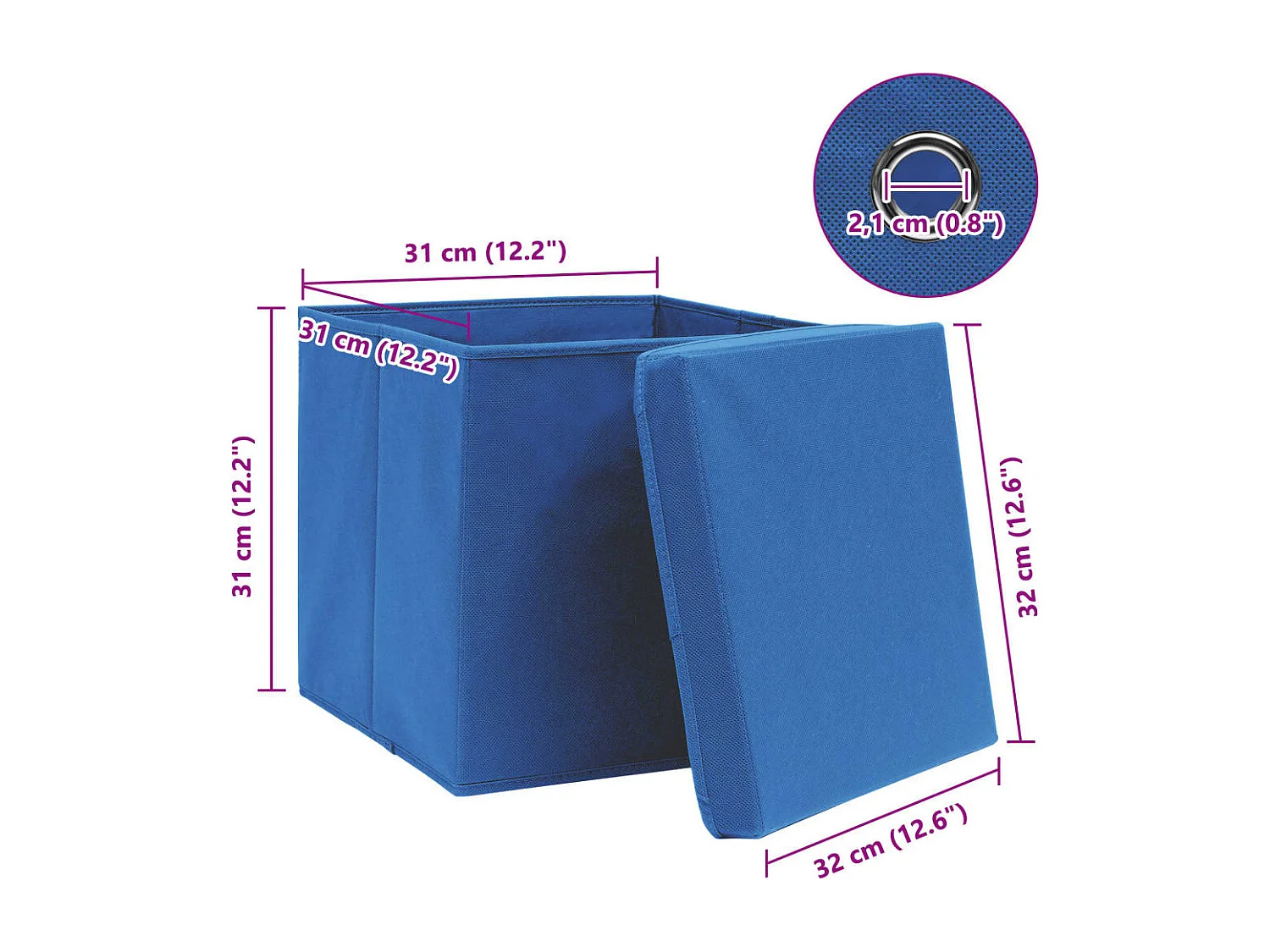 Boîtes de rangement avec couvercle 4 pcs Bleu 32x32x32 cm Tissu