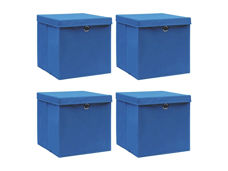 Boîtes de rangement avec couvercle 4 pcs Bleu 32x32x32 cm Tissu