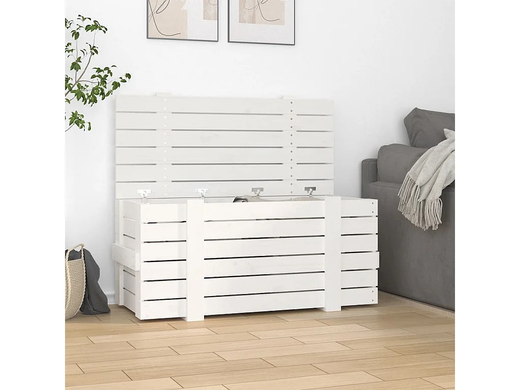 Caja de almacenaje Blanca 91x40,5x42 cm Madera maciza de pino