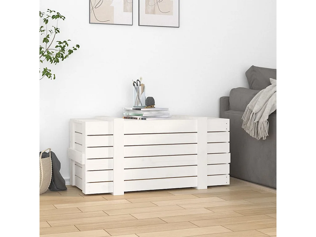 Caja de almacenaje Blanca 91x40,5x42 cm Madera maciza de pino