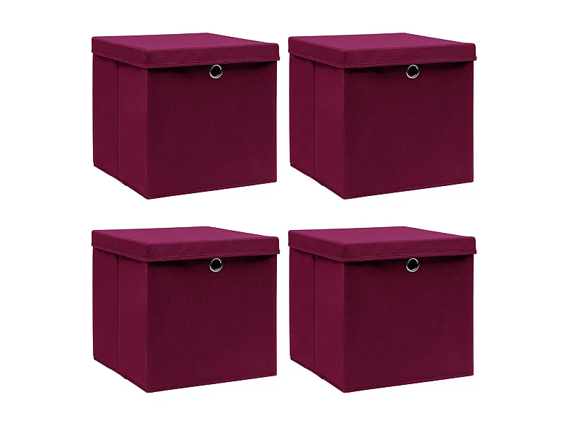Boîtes de rangement 4 pcs Rouge foncé 32x32x32 cm Tissu