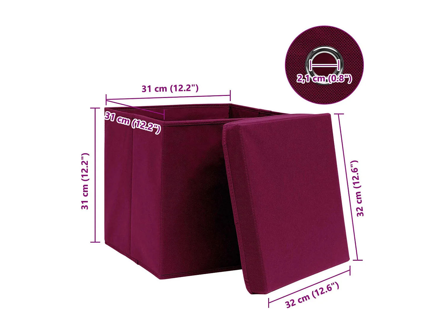 Boîtes de rangement 4 pcs Rouge foncé 32x32x32 cm Tissu