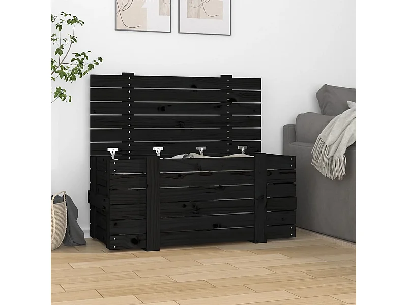 Boîte de rangement Noir 91x40,5x42 cm Bois massif de pin