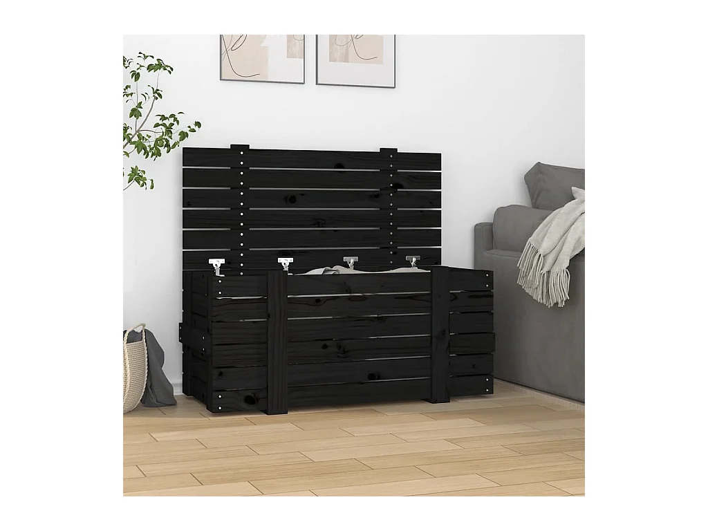 Boîte de rangement Noir 91x40,5x42 cm Bois massif de pin