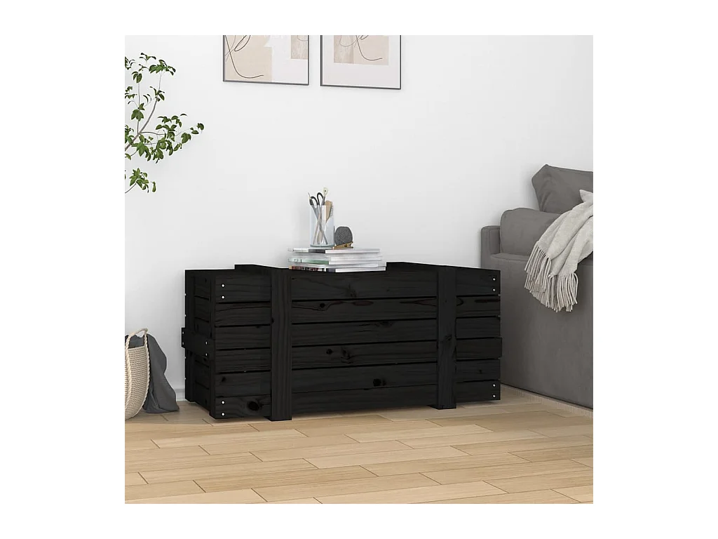 Boîte de rangement Noir 91x40,5x42 cm Bois massif de pin