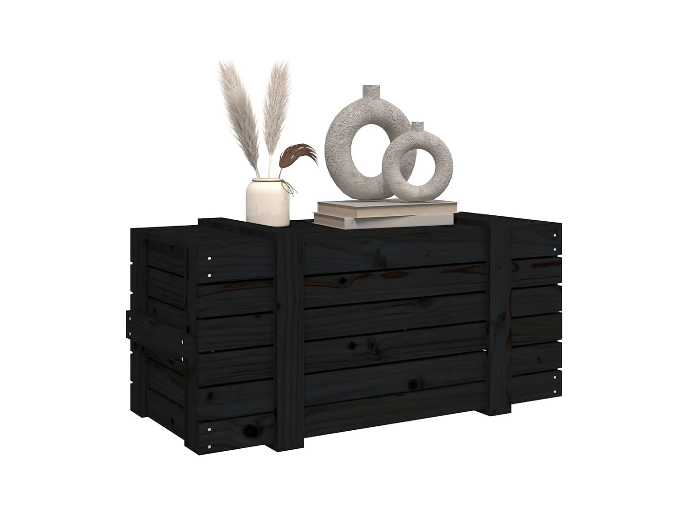 Boîte de rangement Noir 91x40,5x42 cm Bois massif de pin
