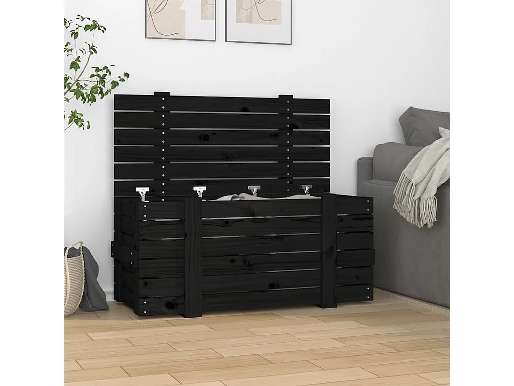 Boîte de rangement Noir 91x40,5x42 cm Bois massif de pin