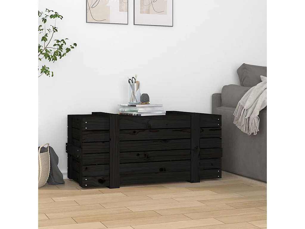 Boîte de rangement Noir 91x40,5x42 cm Bois massif de pin