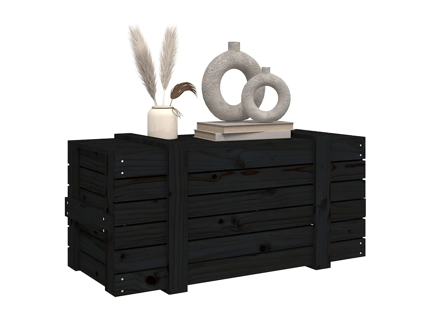 Boîte de rangement Noir 91x40,5x42 cm Bois massif de pin