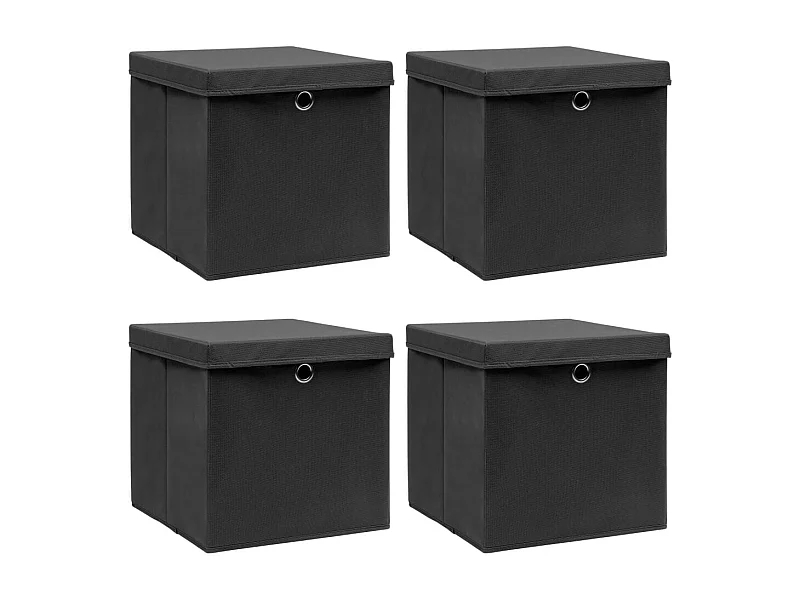 Boîtes de rangement avec couvercle 4 pcs Noir 32x32x32 cm Tissu