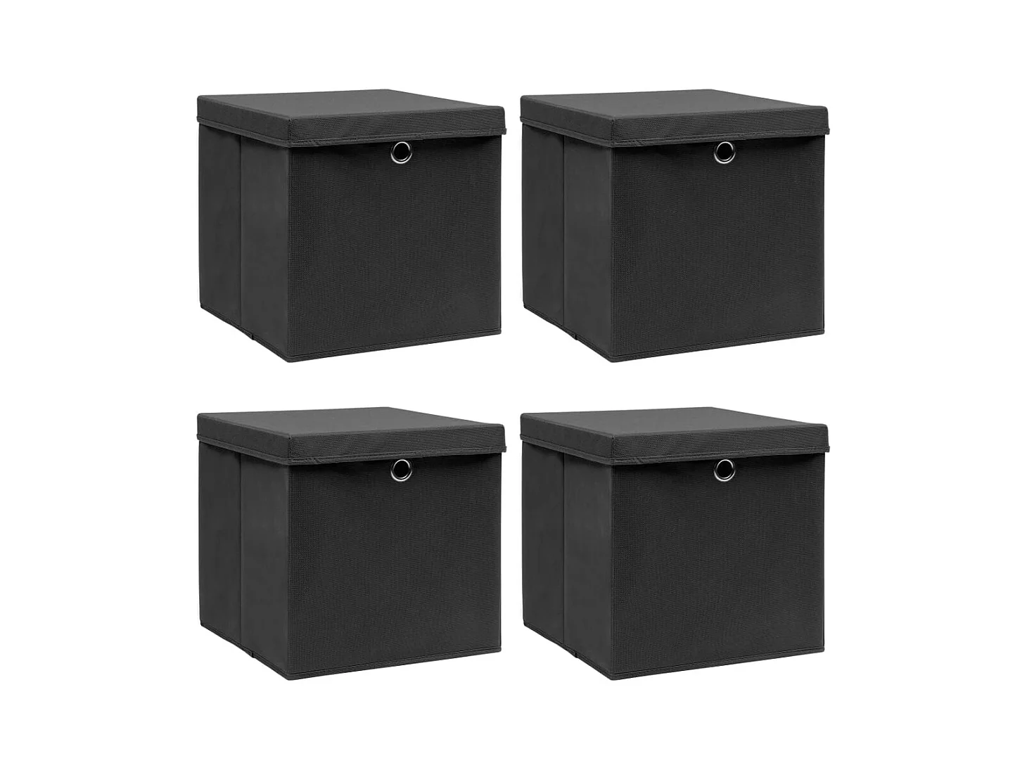 Boîtes de rangement avec couvercle 4 pcs Noir 32x32x32 cm Tissu