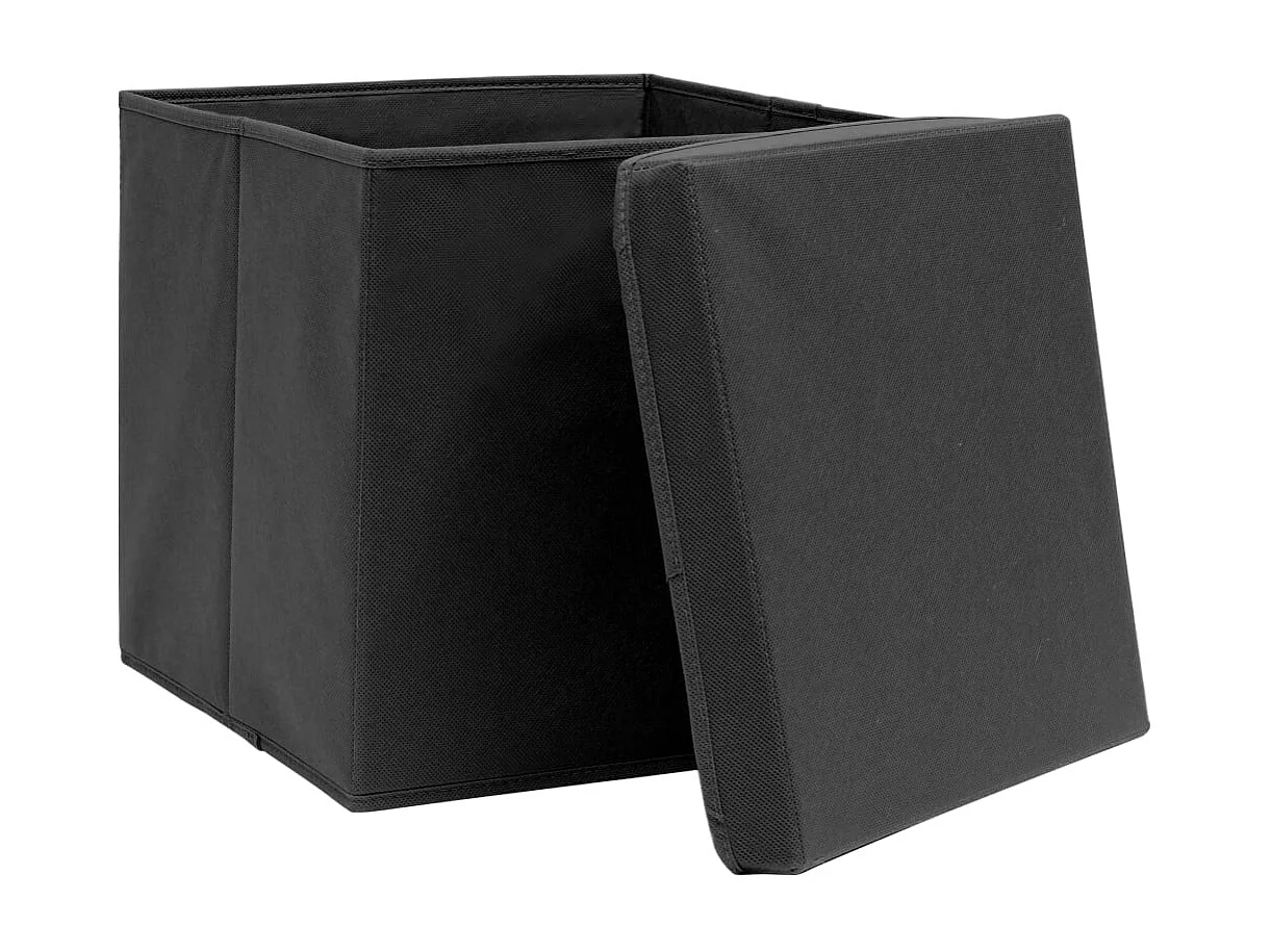 Boîtes de rangement avec couvercle 4 pcs Noir 32x32x32 cm Tissu