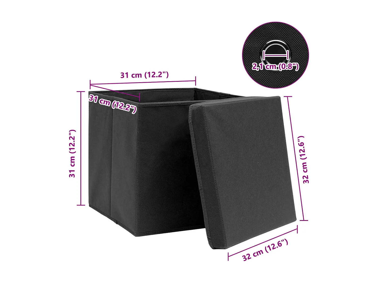 Boîtes de rangement avec couvercle 4 pcs Noir 32x32x32 cm Tissu