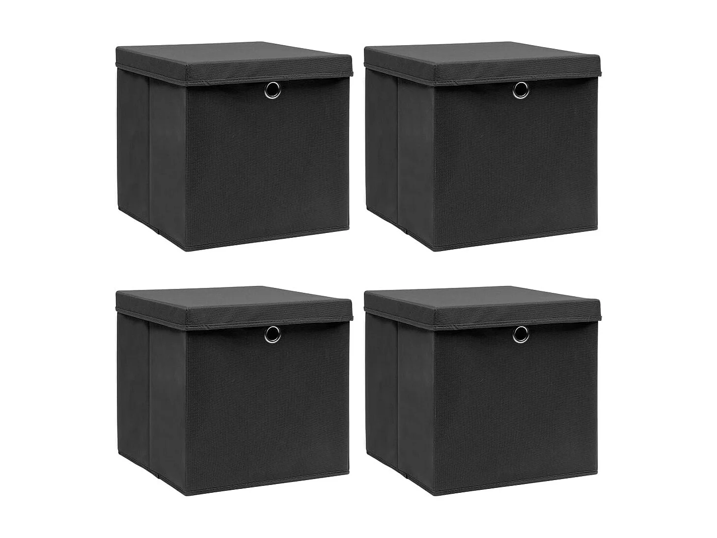 Boîtes de rangement avec couvercle 4 pcs Noir 32x32x32 cm Tissu